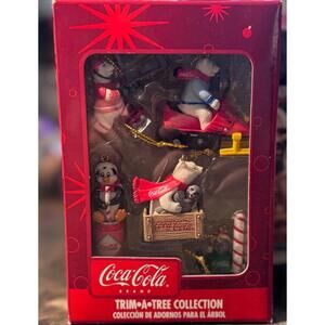 Coca Cola Christmas Ornaments Polar Bear Penguin Seal Trim a Tree Set of 5 NEW